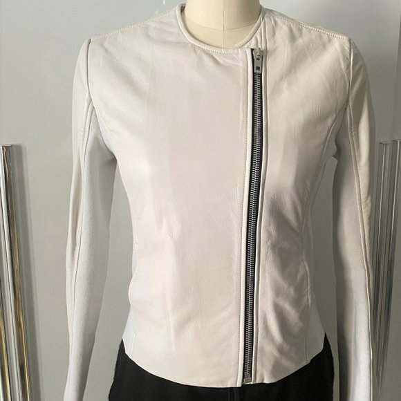 Rag & Bone Harrison Ivory Stretch Panel Leather Jacket - Picture 3 of 14